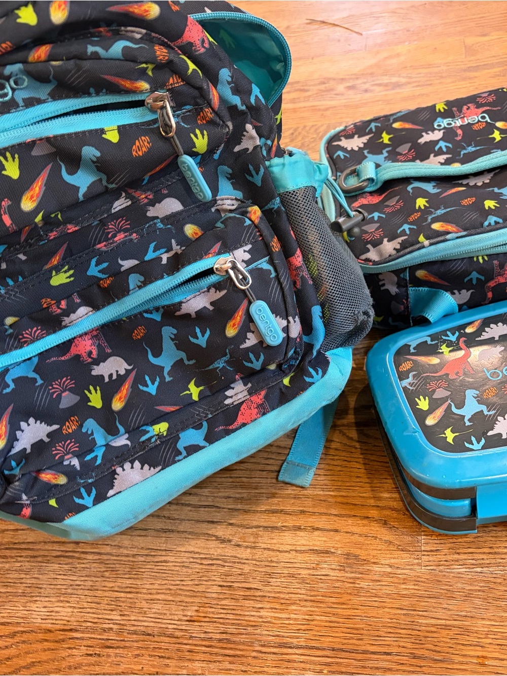 Kids Dinosaur Backpack Set in Black & Turquoise